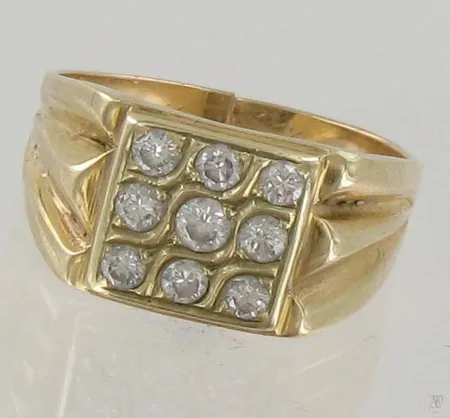 Timanttisormus 1xn.0.08ct ja 8xn.0.04-0.05ct, poikki, 750, paino 6,2g Paino: 6,2 g