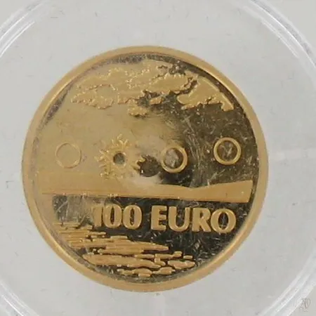 Kultaraha, Keskiyön aurinko, nimellisarvo 100 euroa, 900, paino 8,64g Paino: 8,6 g