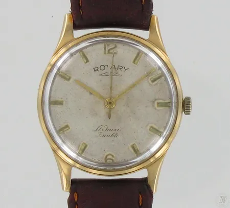 Kultarannekello Rotary 17 jewels incabloc nahkarannekkeella, Ø 31mm, 375, paino 31,5g
