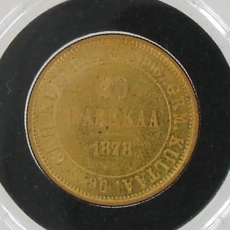 Kultaraha 20 Markkaa, Suomi, vuodelta 1878, 900, paino 6,45g Paino: 6,4 g