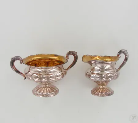 Sokerikko ja kermakko, Chippendale, korkeudet 68 ja 78mm, vuodelta 1986, 830, paino 190,2g Paino: 190,2 g