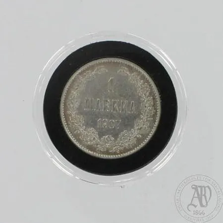 Hopearaha, 1 markka 1907, 868, paino 5,4g Paino: 5,4 g