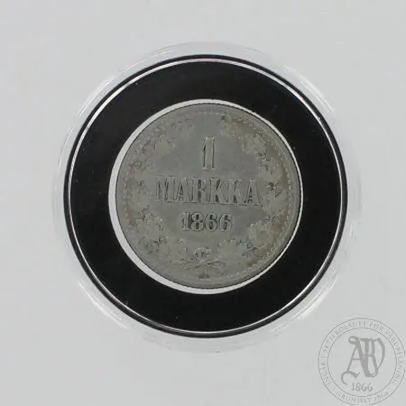 Hopearaha, 1 markka 1866, 868, paino 5,2g Paino: 5,2 g