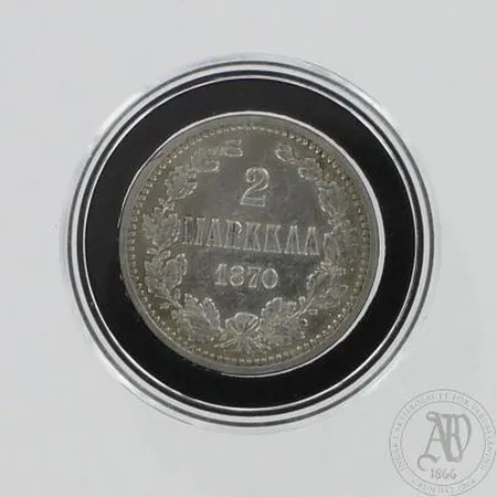 Hopearaha, 2 markkaa 1870, 868, paino 10,1g Paino: 10,1 g