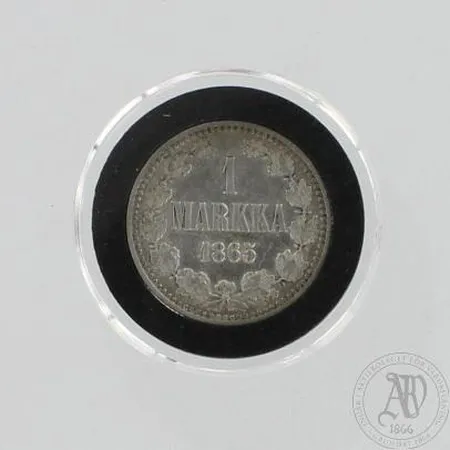 Hopearaha, 1 markka, vuodelta 1865, 868, paino 5,1g Paino: 5,1 g