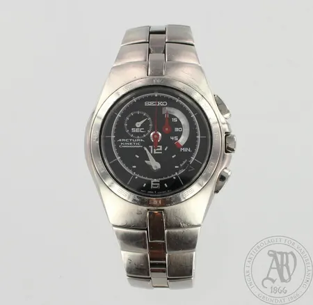 Teräsrannekello Seiko, Arctura Kinetic Chronograph, käytön jälkiä, taulun Ø 44mm, rannekkeen pituus 190mm