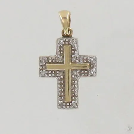 Timanttiristiriipus 12xn.0.005ct, korkeus 21mm, 585 kelta- ja valkokulta, paino 1,8g Paino: 1,8 g