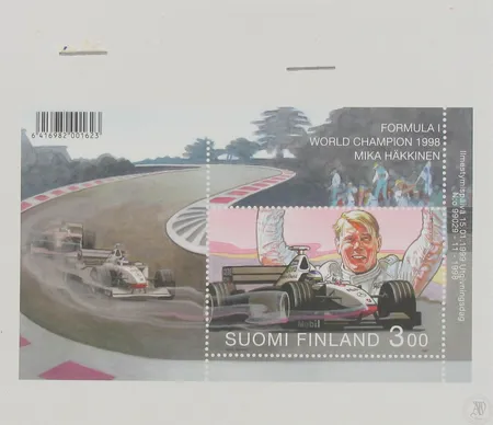 Postimerkki Mika Häkkinen, vuodelta 1998, ilmestymispäivä 15.01.1999, N:o 99029-11-1998