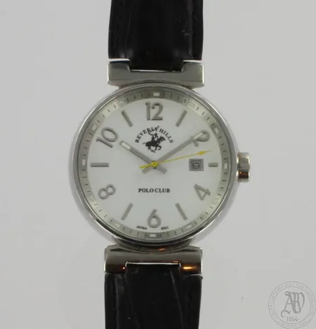 Teräsrannekello Beverly Hills Polo Club, nahkaranneke, quartz, Ø 40mm, paristo loppunut.