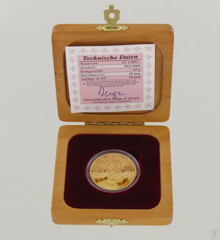 Kultaraha Marie Antoinette 1755-1793, 1000 shillinkiä, aitoustodistus, 995, paino 16,0g, Paino: 16   g