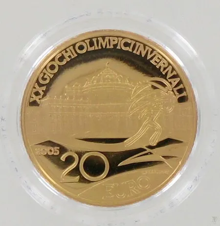 Kultaraha Torinon XX Talvi Olympialaiset 2006, 20 euroa, 900, paino 6,5g Paino: 6,5 g