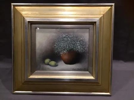 Öljyvärimaalaus, signeeraus Virpi Malkki -96, Sitruuna-asetelma, koko 18x22cm