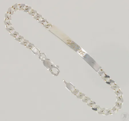 Panssariranneketju laatalla, kaiverrettu, pituus 190mm, 925, paino 9,3g Paino: 9,3 g