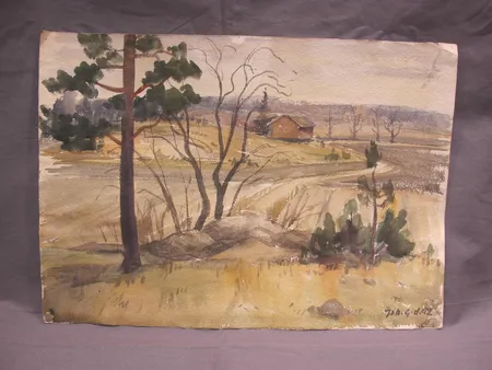 Vesivärimaalaus, tuntematon taiteilija, kehystämätön, mitat 31x43cm