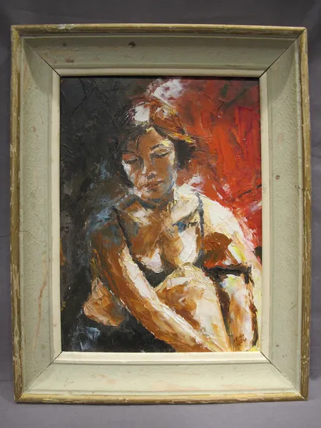 Öljyvärimaalaus kankaalle, signeeraus JH, kehyksissä kulumia, mitat 27x37cm