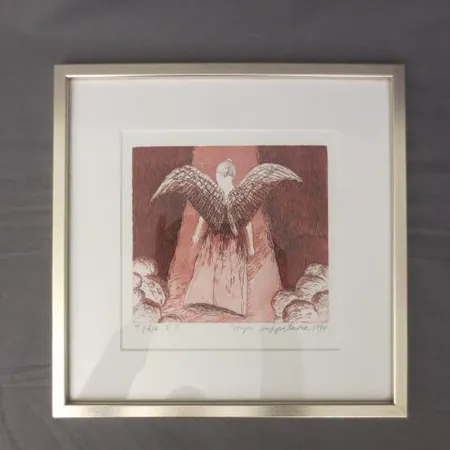 Grafiikkateos, signeeraus Sirpa Lappalainen 1994, koko 20x20cm, kehysten kanssa 31,5x31,5cm