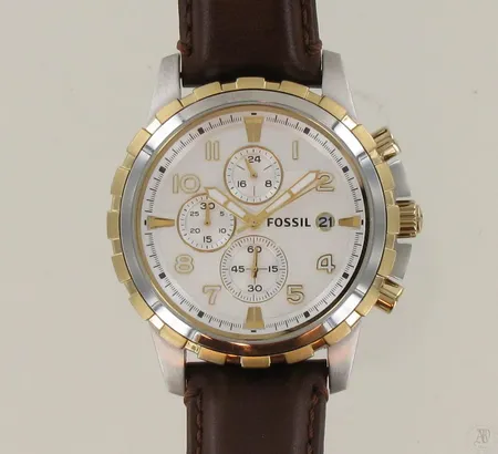 Teräsrannekello Fossil, Quartz, Ø 47mm, nahkarannekkeella