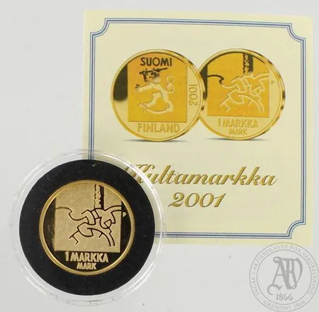 Kultaraha, kultamarkka 2001, laatikko ja aitoustodistus, 750, paino 8,6g Lähetetään postipakettina.