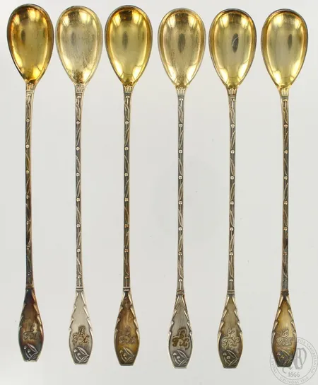 Kuusi cocktail lusikkaa, kaiverrettuja, pituus 170mm, 813, paino 80,4g