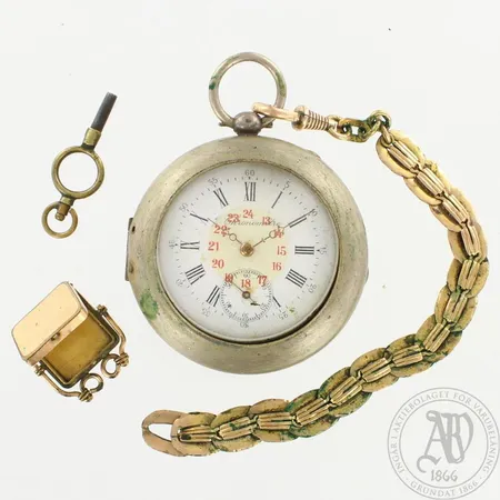 Hopeataskukello Chronometre 23 rubies, suojakuori ja kellonperät, Ø 46mm, 800br, paino 57,0g, ei käyntitakeita