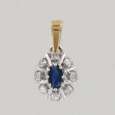 Sinisafiiririipus timanteilla 8xn.0.02ct, korkeus 15mm, 585br kelta- ja valkokulta, paino 1,1g