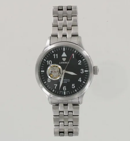 Teräsrannekello J.Springs Automatic, NH38-D002, BEF-001, lasissa naarmuja, taulun Ø 40mm, rannekkeen pituus 190mm 