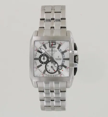 Teräsrannekello Festina Chronograph, quartz: paristo loppunut, F16393, taulun mitat 40x51mm, rannekkeen pituus 195mm, laatikko 