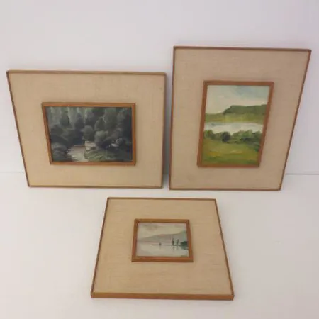 Kolme akryyli-maalausta, signeeraus H.Monten, mitat 15x21cm, 9x11cm ja 15x21cm 
