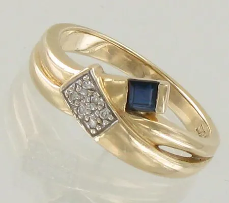 Sinisafiirisormus timanteilla 6xn.0.005ct, koko 18, 585br, paino 3,6g