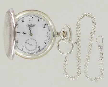 Hopeinen taskukello Aero Watch Neuchatel, kaiverrettu, mukana kellonperät, 925br, paino 105,5g