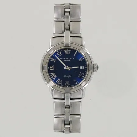 Teräsrannekello Raymond Weil Geneve Parsifal, quartz:paristo loppunut, 9541 V824041, taulun Ø 37mm, rannekkeen pituus 180mm