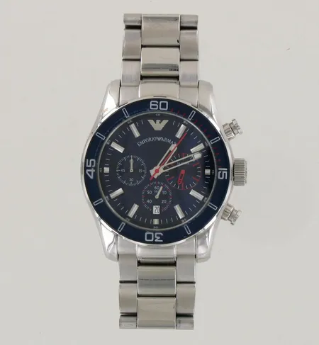 Teräsrannekello Emporio Armani, quartz, käytön jälkiä, AR -5933, taulun Ø 45mm, rannekkeen pituus 180mm 