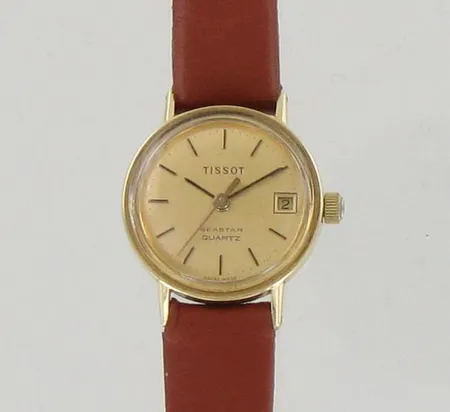 Kultarannekello Tissot Seastar, kaiverrettu, quartz, taulun Ø 21mm, hihnan pituus 180mm, paristo loppunut, 585br, paino 14,3g