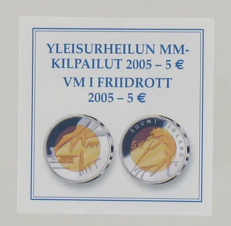 Juhlaraha Yleisurheilun MM-kilpailut 2005 Helsinki, nimellisarvo 5 euroa, aitoustodistus