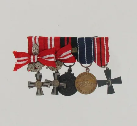 Minikunniamerkkiripa, VR 4 1941 miekoilla ja tammenlehvällä, VR 4 1941 miekoilla, talvisodan muistomitali 1939-1940 kotijoukot, Jatkosodan muistomitali 1941-1945, 5. divisioonan risti (Ilves-Divisioona), 