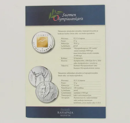 Mitalisarja Suomen Olympiasankarit, 8 mitalia, todistukset, puulaatikko, 925, paino 181,0g