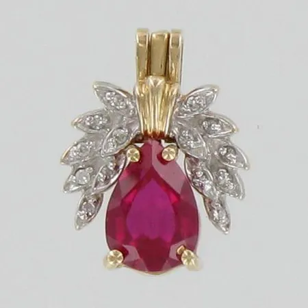 Kaksiosainen rubiini-riipus timanteilla 1xn.1.85ct 14xn.0.005ct, korkeus 19mm, 585br, paino 3,6g