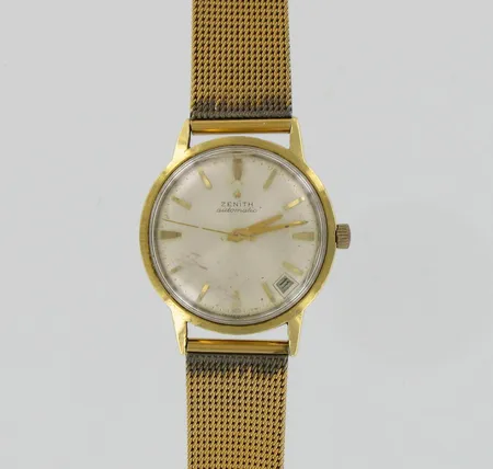 Viallinen kultarannekello Zenith Automatic, mekaaninen, taulun Ø 34mm, ranneke kullattua metallia, 750br, paino 64,1g