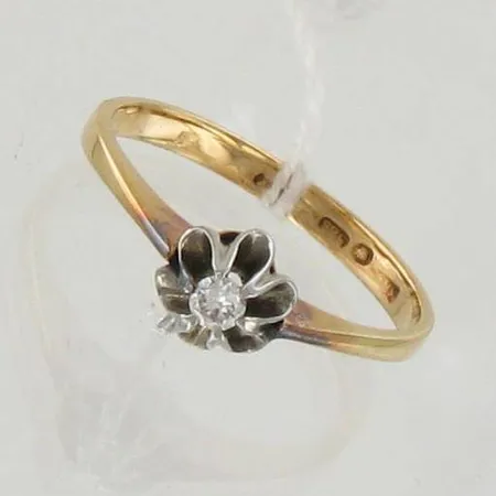 Timanttisormus 1xn.0.09ct, koko 17, 585 kelta- ja valkokulta, paino 2,5g