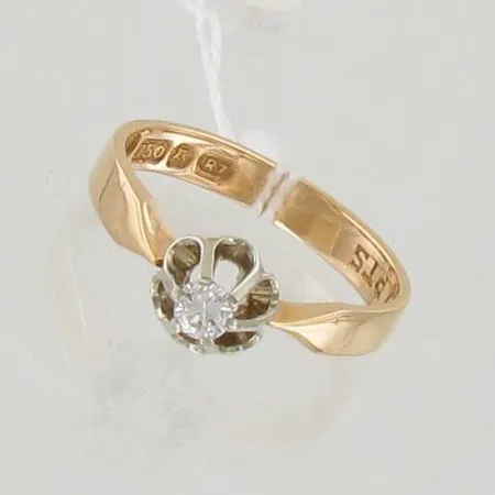 Timanttisormus 1xn.0.11ct, koko 16¼, 750 kelta- ja valkokulta, paino 2,6g