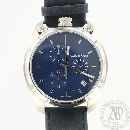 Teräsrannekello Calvin Klein nahkarannekkeella, Control,  quartz, ref: K6Z371VN, taulun Ø 44mm, laatikko ja todistus