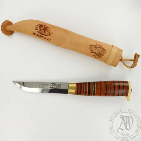 S.A Puukko Pello nahkatupessa, hiiliteräs, Made in Finland.