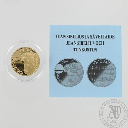 Juhlaraha Jean Sibelius ja säveltaide 1999, nimellisarvo 1000mk, laatikko ja todistus, 900, paino 8,6g