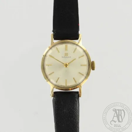 Viallinen Tissot kultarannekello nahkarannekkeella, 585br, paino 10,3g 