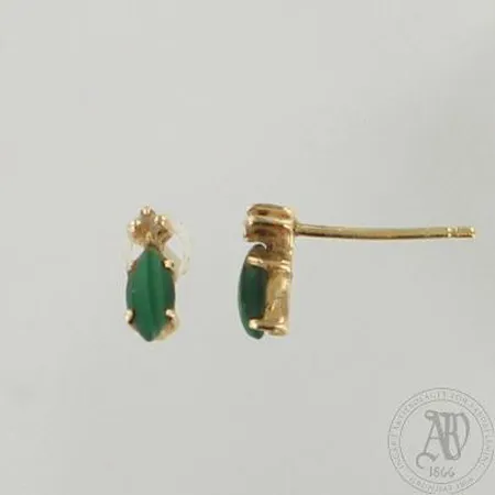 Malakiittikorvakorut, korkeus 8mm, taustat puuttuvat, 585br, paino 0,9g 