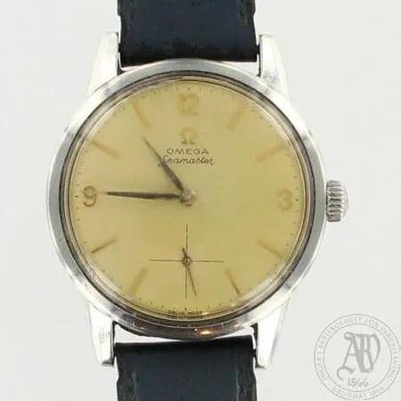 Teräsrannekello Omega Seamaster, kaiverrettu, käytön jälkiä, mekaaninen, taulun Ø35mm, nahkaranneke kulunut