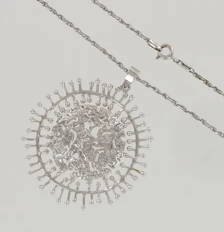 Kaulakoru,design Tapio Wirkkala Kultakeskus, Täysikuu, ketjun pituus 45cm ja riipuksen Ø 45mm, 830, paino 12,7g