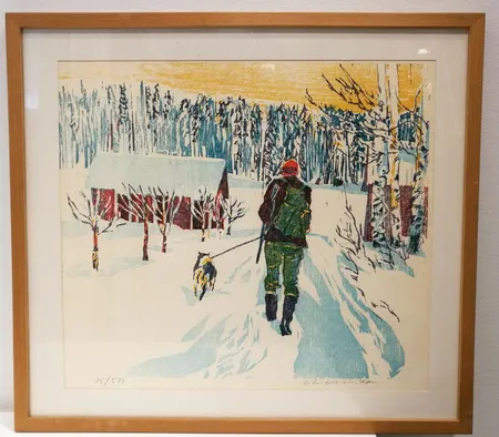 Kehystetty vedos, tuntematon taiteilija, 75/500, koko 34x40cm.  Ota yhteys panttilainaamoon kuljetusmaksusta sopimiseksi.