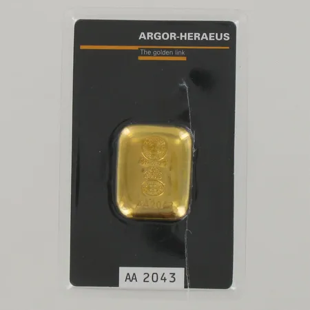Kultaharkko Argor-Heraeus, numero AA 2043, 999, 9, paino 50g