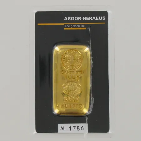 Kultaharkko Argor-Heraeus, numero AL 1786, 999, 9, paino 100g